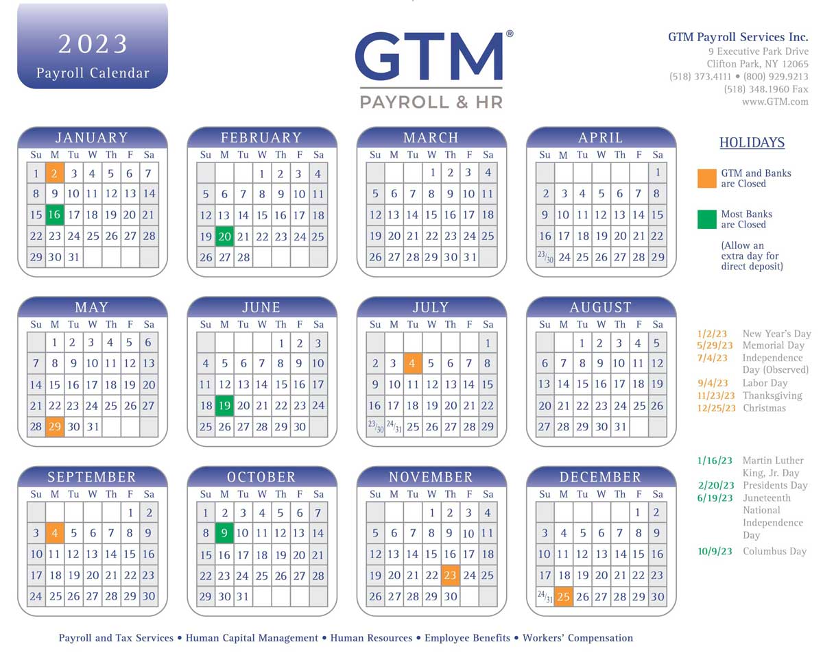 2023 Payroll Holiday Calendar for Household Employers